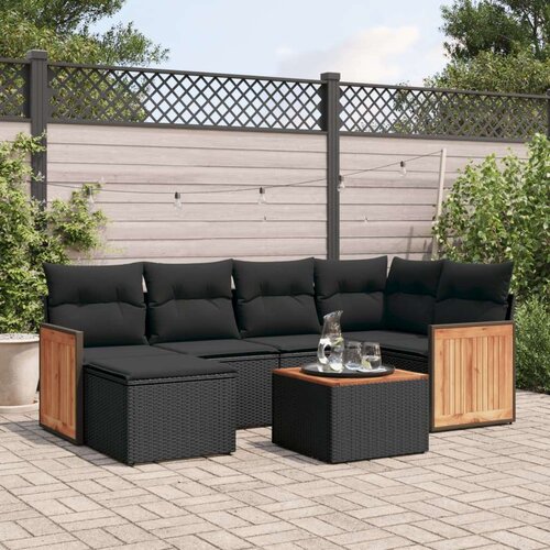 VidaXL 7-dijelni set vrtnih sofa od poliratana s jastucima crni Slike