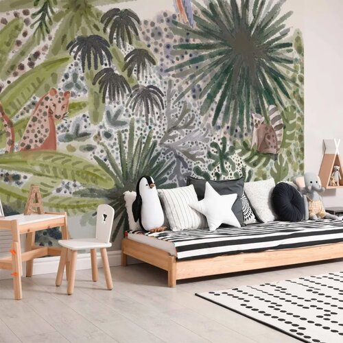  Foto tapeta - Flora of Madagascar - Tropical Landscape With Watercolour Animals 100x70 Standard Slike