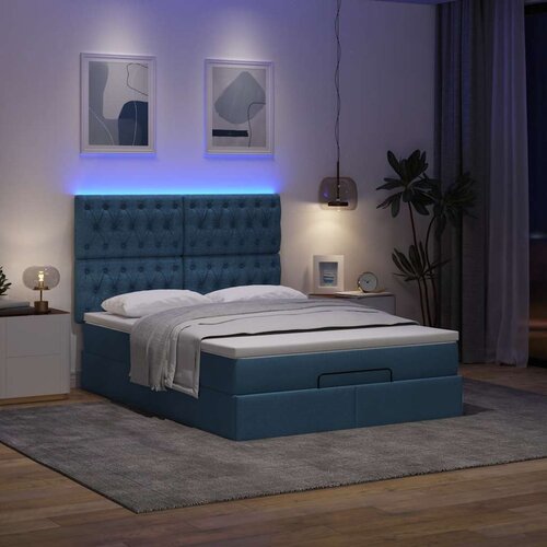VidaXL otomanski okvir kreveta s madracem plavi 140x200cm od tkanine Slike