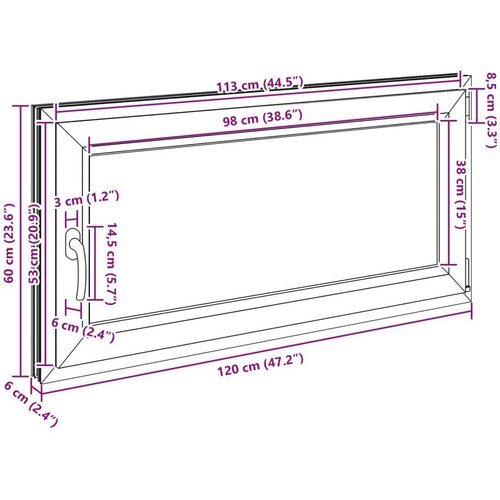  Prozor za podrum RISOR Bijeli 120 x 60 cm PVC i staklo - Bijeli 120 x 60 cm (trostruki sloj) Naginjanje i okretanje desno Slike