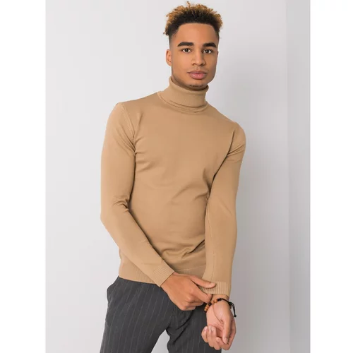 Fashion Hunters Dark beige men's sweater with turtleneck LIWALI