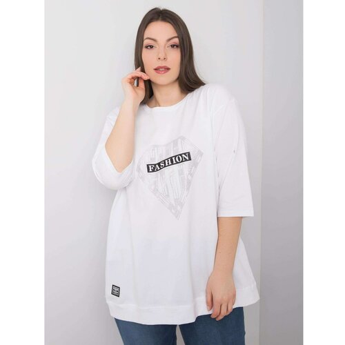 Fashion Hunters Plus size white blouse with an applique Slike