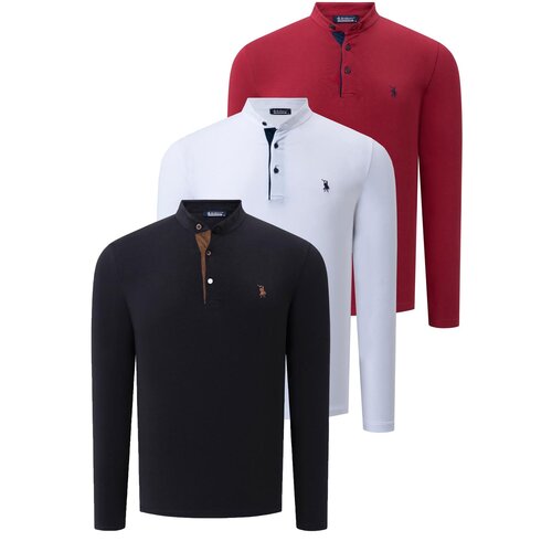 Dewberry TRIPLE SET V4009 MENS SWEATSHIRT-BLACK-WHITE-BURGUNDY Slike