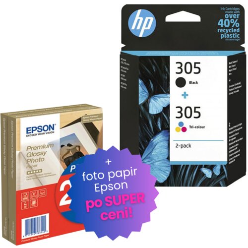 Epson Komplet kartuš HP 6ZD17AE (nr.305 BK + nr.305 CMY), dvojno pakiranje, original + foto papir po Cene