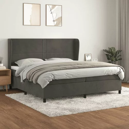  Box spring postelja z vzmetnico temno siva 200x200 cm žamet, (20724302)