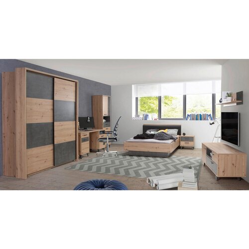 CARRYHOME postelja 120 cm x 200 cm , leseni material črna, temno siva, hrast artisan Slike