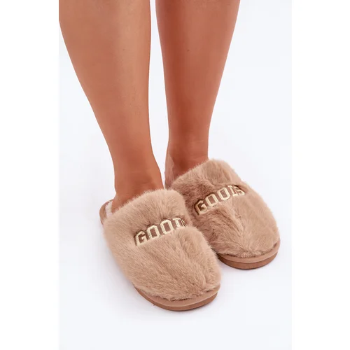  Ladies Slippers With Fur And Text Brown Kalelia