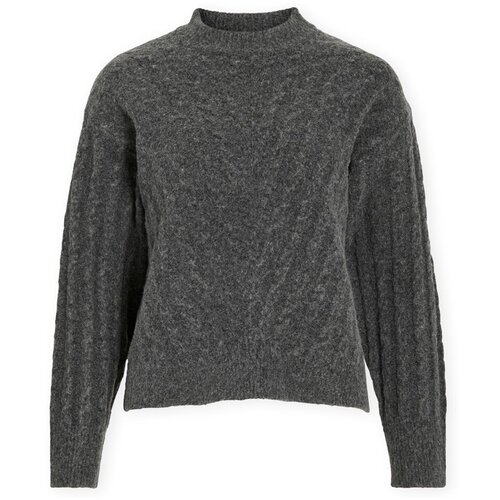 Vila Puloverji Relli Highneck Knit - Dark Grey Melange Siva Slike