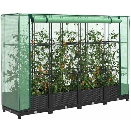  Povi&scaron;ena gredica s pokrovom za staklenik izgled ratana 160x40x123 cm Cijene