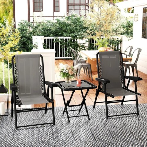  3-dijelni čelični bistro set vrtni namje&amp;scaron;taj sa sklopivim stolom i stolicama tamno siva Slike