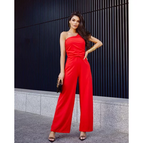 Fasardi Elegant one-shoulder overall with wide red legs