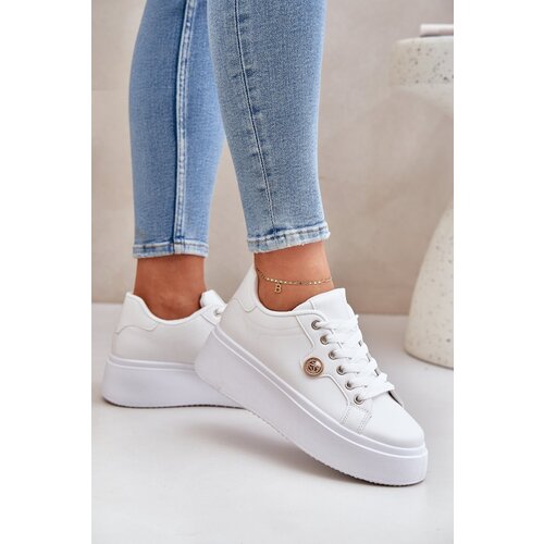 PS1 Eco Leather Sneakers On Platform With Golden Detail White Zingie Cene