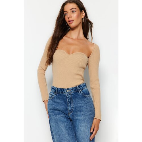 Trendyol Mink Sweetheart Collar Detailed Knitwear Sweater Slike