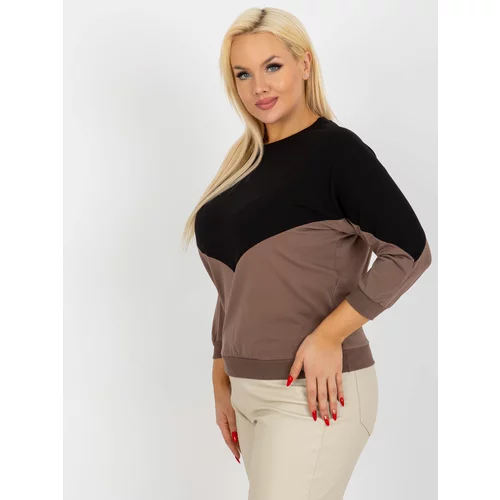 Fashion Hunters Black and brown basic blouse plus sizes with 3/4 sleeves