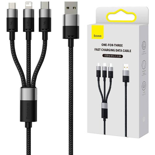 Baseus 3v1 USB kabel StarSpeed Series, USB-C + Micro + Lightning 3,5A, 1.2m (črn), (20627451) Cene