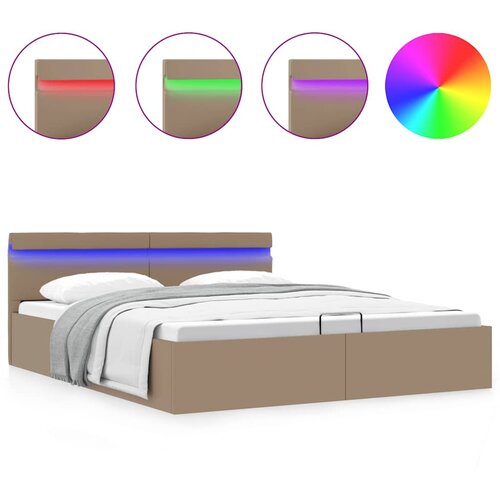 Maison Chic Dvižni Posteljni okvir - Dvoposteljna postelja - Zakonska postelja LED kapučino umetno usnje 180x200 cm, (21695326) Slike