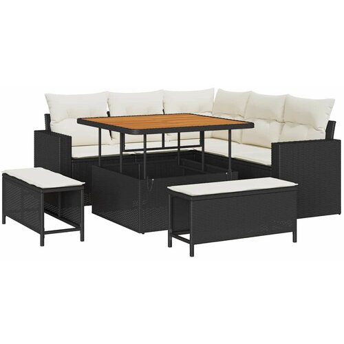 vidaXL Vrtna sedežna garnitura z blazino 8 pcs Črna in krem, (5000134712) Cene