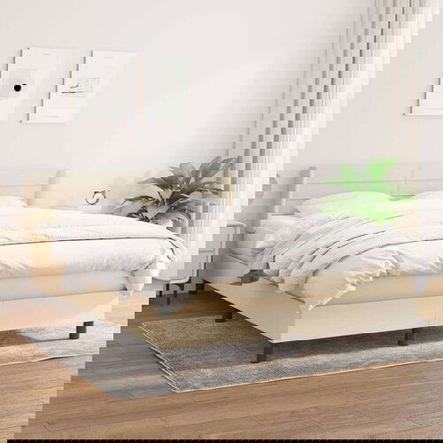  Box spring postelja z vzmetnico krem 140x200 cm blago Slike