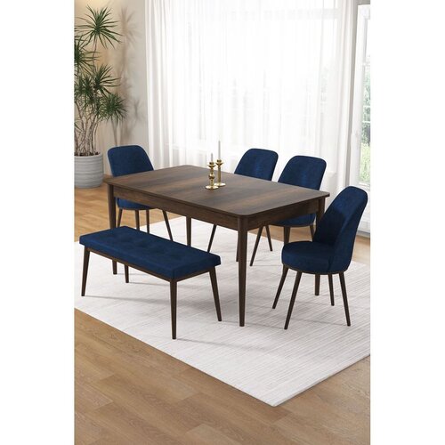 Hanah home trpezarijski set Pir, sto, 4 stolice i klupa, ploča u dekoru drveta Baroque, teget tkanina Babyface Cene