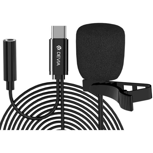 Oem Devia, Žični USB-C mikrofon za ovratnik HD snemanje s sponko in kablom, Črna, (5000232156) Cene