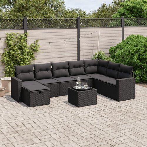 vidaXL 9-dijelni set vrtnih sofa s jastucima crni od poliratana Cijene