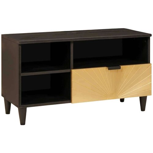 vidaXL TV ormar Crna i zlatna 80 x 33 x 46 cm masivno drvo manga Cene