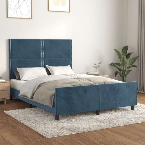  Posteljni okvir z vzglavjem temno moder 140x190 cm žamet, (20902684) Slike