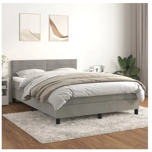  Box spring postelja z vzmetnico svetlo siv 140x190 cm žamet