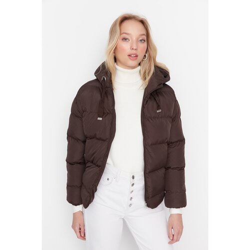 Trendyol Dark Wide Cut Oversize Brown Hooded Down Jacket Slike
