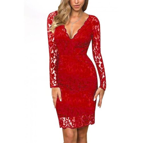 Fenzy Elegantna Uska Čipkasta Haljina Madily, Crvena Cijene