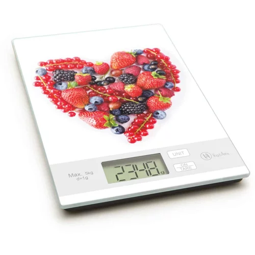 Vog und Arths Kuhinjska tehtnica z LCD zaslonom steklena s srčkom iz sadja max. 5 kg