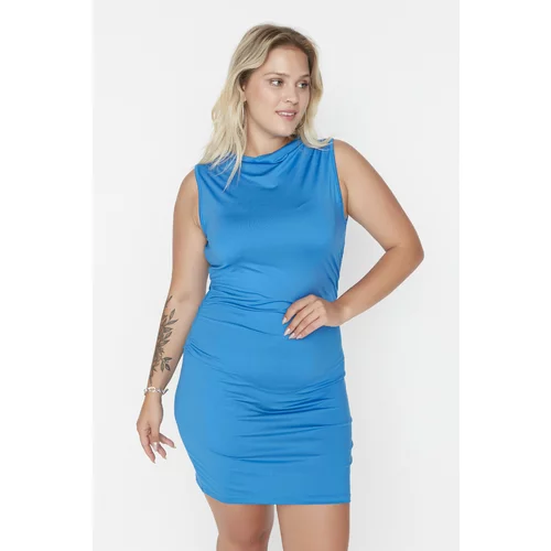 Trendyol Curve Plus Size Dress - Blue - Bodycon