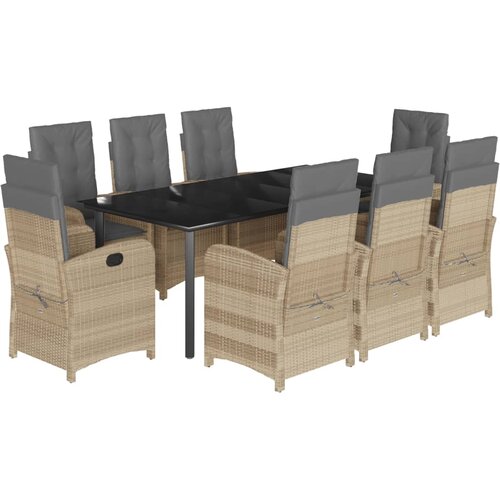 9-dijelni vrtni blagovaonski set od poliratana s jastucima bež 200 cm table length Slike