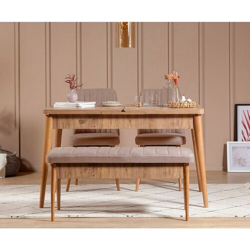 Hanah home Vina 0900 - Atlantic Stone Atlantic PineStone Extendable Dining Table & Chairs Set (4 Pieces) Cene