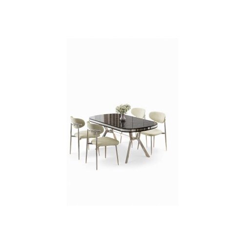 Hanah home Set trpezarijskog stola i stolica (5 delova) Olya Black Marble Chrome Cream Cene