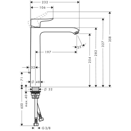 Hansgrohe visoka enoročna armatura za umivalnik METRIS 260 z zgornjim delom sifona (31082000) Slike