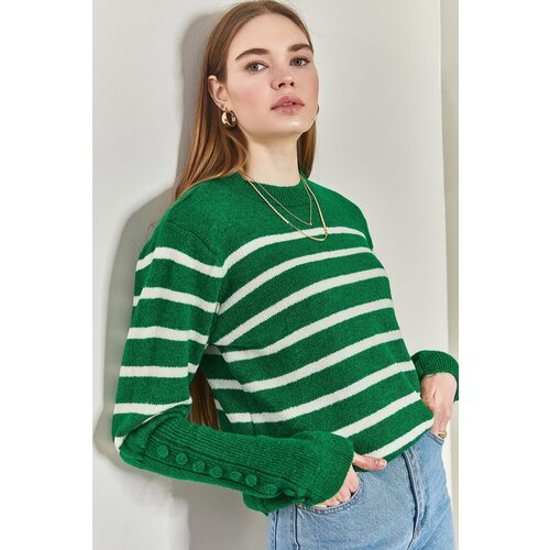 Bianco Lucci Women&amp;#039;s Striped Knitwear Sweater with Cufflinks Slike