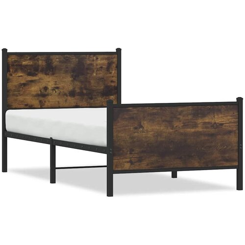 Maison Chic Kovinski Posteljni okvir - Enojna postelja - Postelja za odrasle brez vzmetnice dimljen hrast 80x200 cm, (21696743) Slike