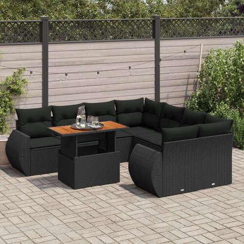 vidaXL 9-dijelni set vrtnih sofa s jastucima crni od poliratana Cijene