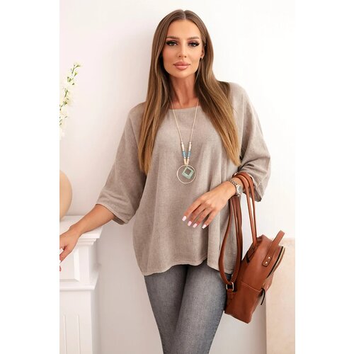 Kesi Włoski Women&amp;#039;s linen-cotton blouse with short sleeves dark beige Slike