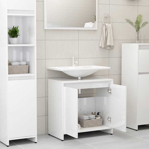 Maison Chic Kopalniška omarica - Kopalniški kabinet visok sijaj bela 60x33x61 cm iverna plošča, (21795009) Cene