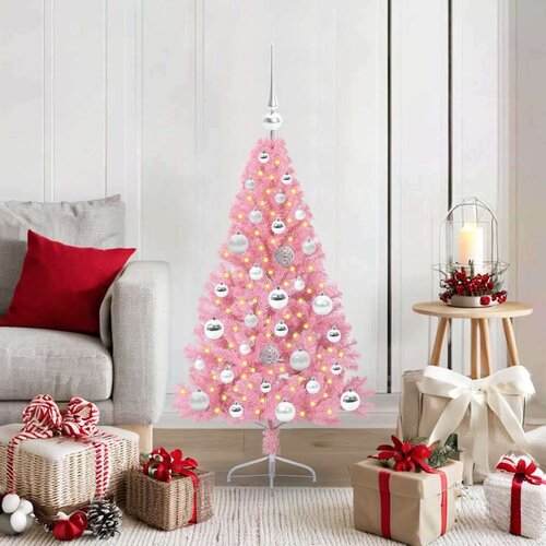vidaXL Umjetna preddekorirana božićna jelka Roza 120 cm PVC Cene