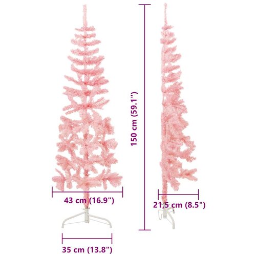  Tanka umjetna polovica božićnog drvca sa stalkom roza 150 cm Slike