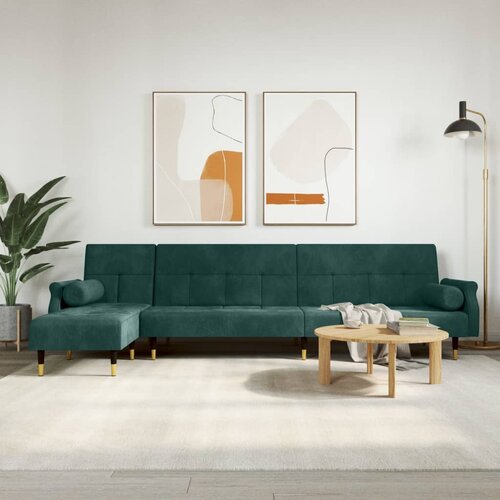 vidaXL Raztegljiv kavč L oblike temno zelen 271x140x70 cm žamet Cene