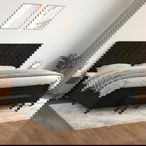 VidaXL Box spring postelja z vzmetnico črna 200x200 cm žamet Slike