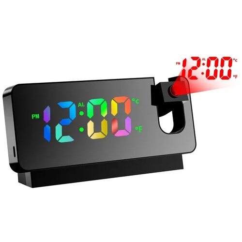 Venisymlis Projekcijska Digitalna Budilka S 180° Vrtljivim Projektorjem, Prozoren Led Zaslon, Ogledalo, Digitalna Budilka Za Spalnico (Črna), (22060530) Cene