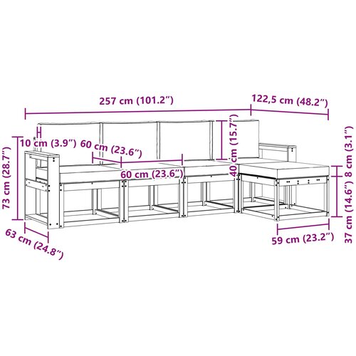  Set vanjskih sofa 5 kom. Prirodna i krem Smeđa 257 x 63 x 73 cm Slike