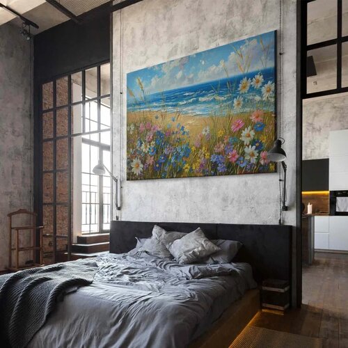  XXL slika - Seascape &amp;ndash; wildflowers and a view of the rough sea 160x107 Slike