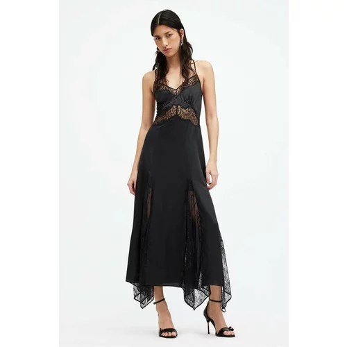 AllSaints Obleka s svilo JASMINE DRESS črna barva, W063DA