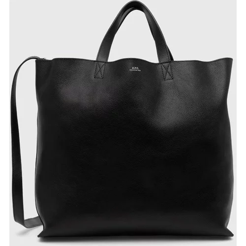 A.P.C. Usnjena torbica Cabas Maiko Medium Horizontal črna barva, PXBOK.M61770.LZZ